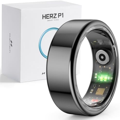 Herz P1 Smart Ring for Women & Men - (Size 11) 24/7 Health Metrics Fitness Ring, Tracks 20+ Biometrics, 6 Day Battery Life, Waterproof Stainless Steel, Free APP for iOS Android, No Subscription by WuzuTech