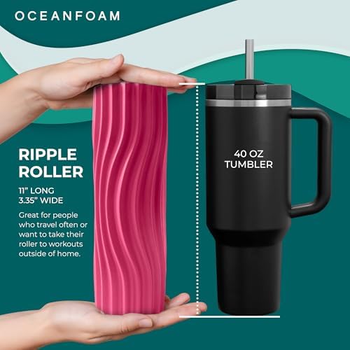 Oceanfoam Ripple Travel Foam Roller (11" x 3.35") Firm Mini Foam Roller for Physical Therapy, Deep Tissue Massage, Back Pain - High Density, Ergonomic Wave Textured, Yoga, Pilates, Exercise (Hot Pink) - Image 2