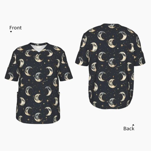 Men's Scrub Top,V-Neck Spill Wrinkle Resistant,3 Pockets-Moon Phase Pattern (10) - Image 4