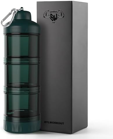 BYLWORKOUT 3-Layer Protein Powder Container with Funnel and Keychain by BYLWORKOUT