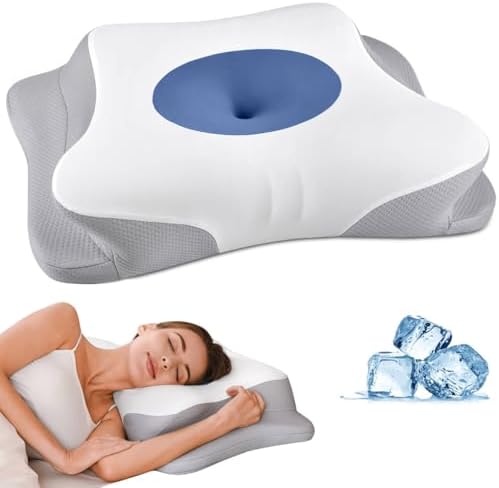 Cervical Neck Pillow for Pain Relief, Contour Memory Foam Pillows for Sleeping, Ergonomic Pillow Orthopedic Cooling Pillow Bed Pillow Neck Support for Side Back Stomach Sleepers (Blue&White) by BESPILLOW