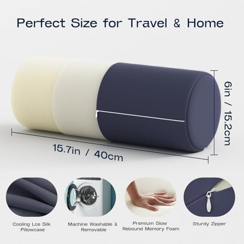 Neck Roll Pillow for Neck Pain Relief - Memory Foam Neck Support Pillow for Bed | Round Neck Pillow for Sleeping, 15.7 * 6 * 6inch ((Navy-Blue) - Image 2
