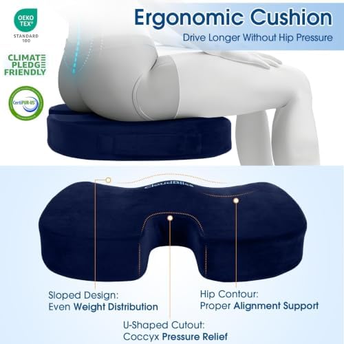 CloudBliss Ergonomic Seat Cushion & Lumbar Support Pillow Set, Blue, Large - Image 6