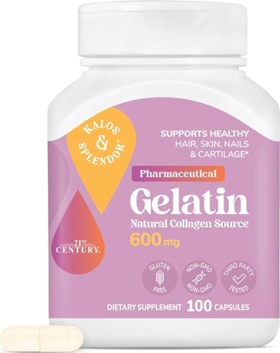 21st Century Gelatin 600mg Capsules for Hair, Skin & Nails, 100 Count by 21stCentury
