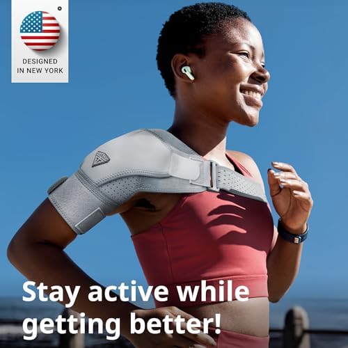FIGHTECH Rotator Cuff Shoulder Brace for Women and Men - 2 Sizes - Shoulder Support - Pain Relief - Gray - Small (Chest 29-35" Bicep 9-12") - Image 7