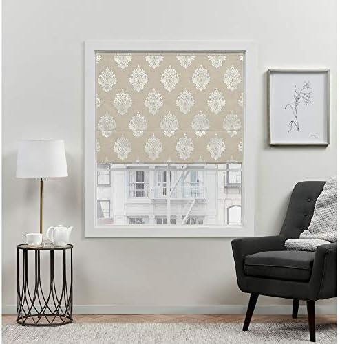 EXCLUSIVE HOME Marseilles Damask 100% Blackout Roman Shade, 31"x64", Natural by Chaps