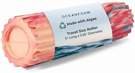 Oceanfoam Ripple Travel Foam Roller (11" x 3.35") Firm Mini Foam Roller for Physical Therapy, Deep Tissue Massage, Back Pain - High Density, Ergonomic Wave Textured - Yoga, Exercise (Cotton Candy) by Oceanfoam