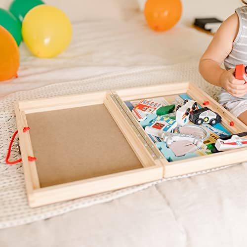 Melissa & Doug 18-Piece Wooden Take-Along Tabletop Town, 4 Rescue Vehicles, Play Pieces, Bridge - Image 6