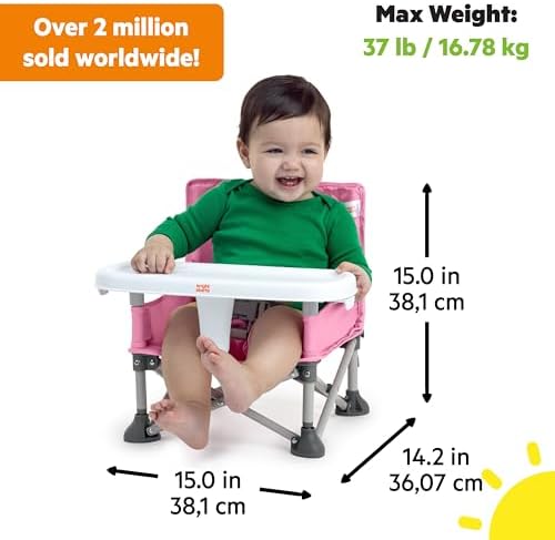 Bright Starts Pop 'N Sit Portable Booster, Indoor/Outdoor Use, Floor Seat with Feeding Tray, Pink, 6 Mos - 3 Yrs - Image 3