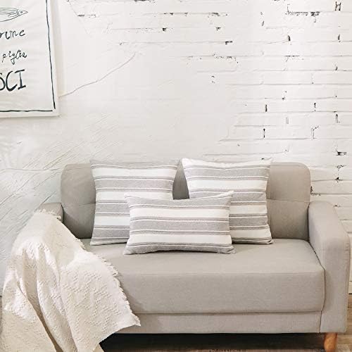 Multi Color Stripe Decorative Faux Linen Oblong Throw Pillow Cases Cushion Covers Soft Linen Textured for Bedroom, 20" x 20 ",2 Packs - Image 6