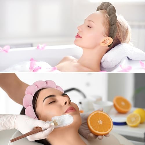Ztomine Spa Headbands, Set of 2, Terry Cloth Headband Face Wash Headband Combo Pack - Puffy Makeup Headbands for Face Washing, Mask (Dark khaki + pink) - Image 5