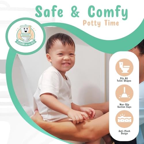Travel Potty Seat: Portable w Carrying Case for Toddler Toilet Training, Foldable Non-Slip Silicone for kids public toilets, CLEAN ON THE GO (Blue) - Image 2