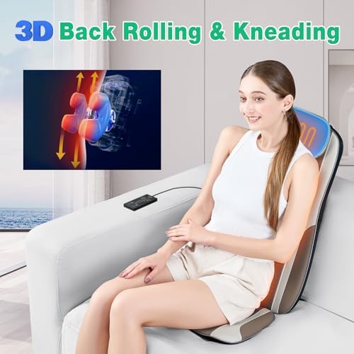 Shiatsu Back Massager with Heat, Massage Chair Pad Seat Cushion for Stress Relief, Deep Tissue Kneading & Roller, 2 Vibration Motors, Back Waist Hip Massager, PU Leather, with 2 Adapters - Image 5