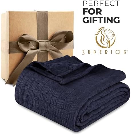 Superior Basketweave Cotton Blanket, Basket Weave Design, Soft, Comfy Cover for Bed, Bedding, Bedroom, Couch Throw, Lounging, Modern Boho Medium Weighted Blankets, King, Navy Blue - Image 3