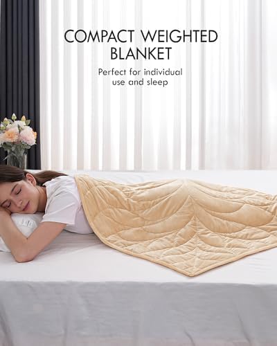 Kaisa Weighted Lap Blanket for Adults, 7 lbs 41" x 53", Leaf Pattern, Khaki - Image 3