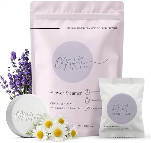 Lavender Chamomile Shower Steamers Aromatherapy 6 Pack – Lavender Shower Steamer for Sleep, Relaxation & Calm – Chamomile Spa Shower Bombs for Women & Men, Individually Wrapped by OnkiSpa
