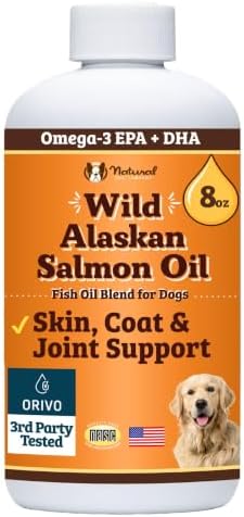Natural Dog Company Wild Alaskan Salmon Oil for Dogs & Puppies - Omega 3 Fish Oil Supplement for Small Dogs with EPA & DHA, Trial Size Skin, Coat, Joint & Heart Support, 8 oz by NaturalDogCompany