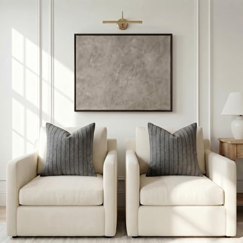 DEZENE 26x26 Grey Throw Pillow Covers Pack of 2 Soft Striped Corduroy Square Modern Neutral Pillow Cases for Couch Sofa Bedroom Living Room Home Decor - Image 6