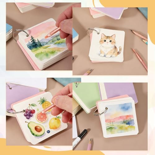 PATIKIL 2 Pcs Mini Watercolor Sketchbook, 3.15 x 3.15 55 Sheets/110 Pages Portable Square Travel Watercolor Notebook 230GSM (107lb) Detachable Painting Sketch Book Art Sketchbook, Blue - Image 4