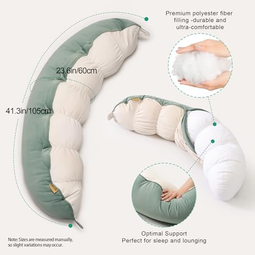 Peallow(Pat. Pend) – Long Round Body Pillow for Adults, Bolster Pillow for Sleeping, Soft and Supportive Pillow for Sleeping & Lumbar Support (Green-White, 29.5") - Image 3