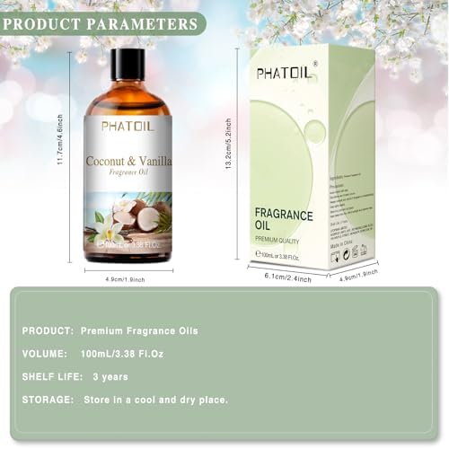 PHATOIL Coconut & Vanilla Fragrance Oil for Diffuser Aromatherapy 3.38FL.OZ - Image 6