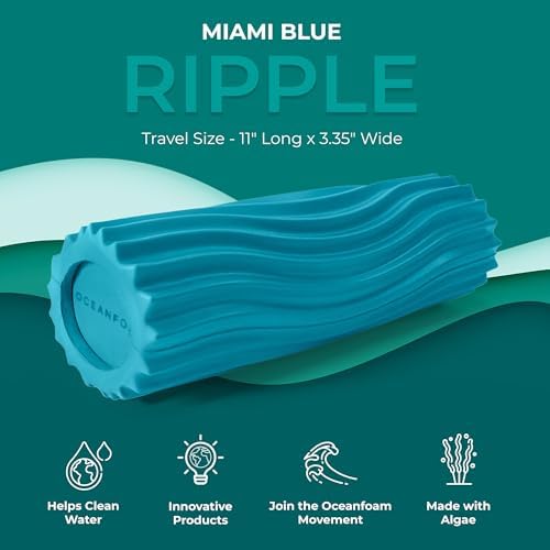 Oceanfoam Ripple Travel Foam Roller (11" x 3.35") Firm Mini Foam Roller for Physical Therapy, Deep Tissue Massage, Back Pain, High Density, Ergonomic Wave Textured, Yoga, Pilate, Exercise (Miami Blue) - Image 5