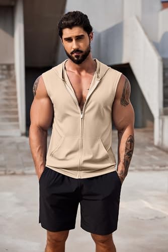 COOFANDY Men's Workout Hooded Tank Tops 2 Pack Zip Up Sleeveless Gym Shirts Muscle Cut Off T Shirt Bodybuilding Hoodies - Image 5