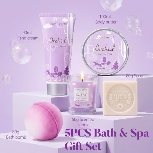Body & Earth Spa Gifts for Women, 5 Pcs Gifts for Women Orchid Gift Sets, Bath and Body Womens Bath Gifts, Mothers Day Gift - Image 2