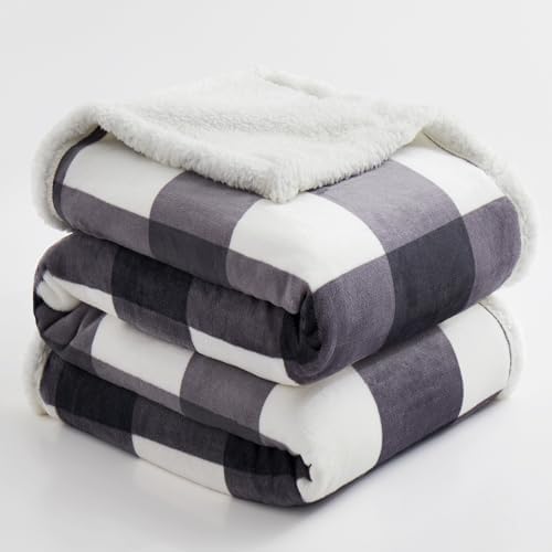 PU MEI Sherpa Blanket Fleece Throw Blanket Twin Plaid Thick Bed Blanket, Soft Warm Cozy Dark Grey Checkered Throw Blanket 60"*80" - Image 7