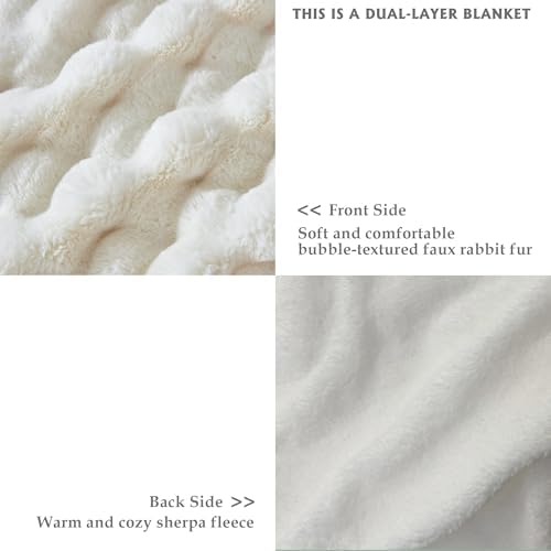 60x80 Inches Ultra-Soft Fuzzy Faux Fur Plush Twin Size Blanket - Thick, Warm Sherpa for Couch, Sofa, Bedroom, Camping - Decorative Blanket for Cozy Warmth, Bubble Ivory White - Image 3