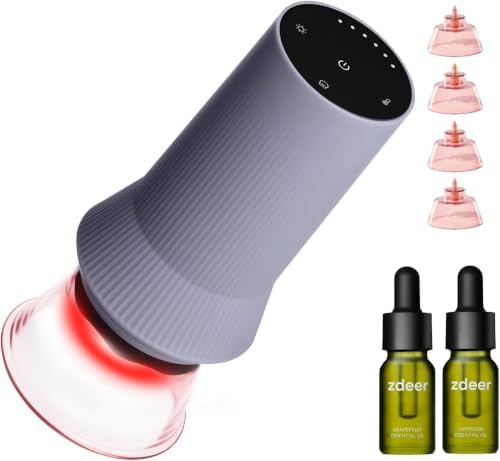 ZDEER Cupping Set, Electric Cupping Kit for Massage Therapy, Lymphatic Drainage Massager with Heat, 6 Levels for Muscle Relaxation, 4 Cups + 2 * 10ml Essential Oil by zdeer