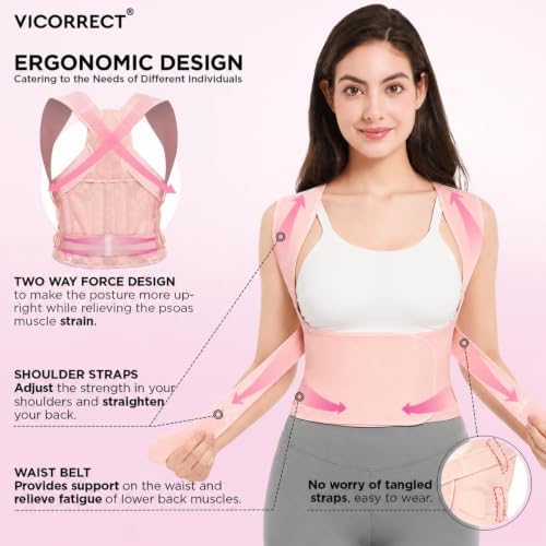 Vicorrect Posture Corrector for Women and Men: Adjustable Back Brace for Upper Back Support - Shoulder Neck Pain Relief - Lightweight Breathable Design - Image 4