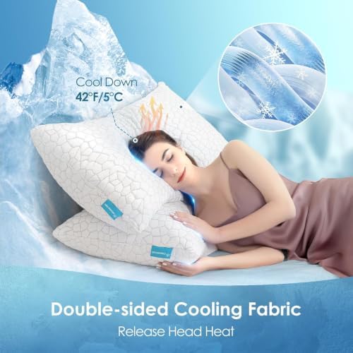 Cooling Pillows King Size Set of 2, Firm Shredded Memory Foam Pillows for Side Back Stomach Sleepers, Two-Sided Cool Neck Pillow for Neck Shoulder Pain, Luxury Gel Cold Bed Pillow for Hot Sleepers - Image 2