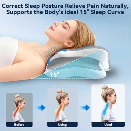 Sleep Apnea Pillow with Neck Pain & Snoring Relief -Orthopedic Cervical Pillow,Ergonomic Contour Memory Foam Pillow for Side, Back,Stomach,Dreamers,Medium Firm (Grey, Queen Size) - Image 4