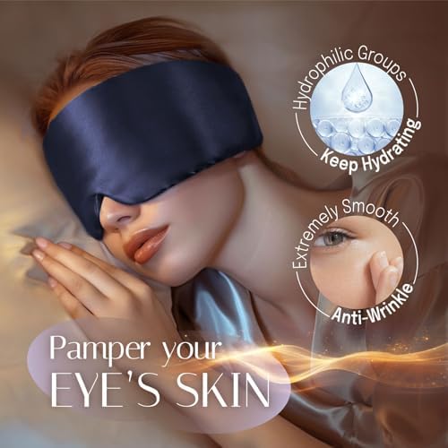 Silk Sleep Mask Soft Pressureless: 100% Mulberry Silk for Eye Skin Anti Wrinkles, Large Size for Total Blackout, Adjustable Wide Velcro Ear Cover - Image 6