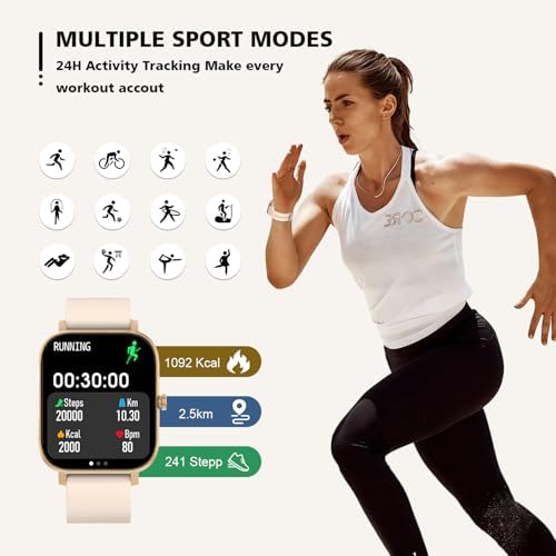 Smart Watch for Men Women SmartWatch 1.83" for iPhone Samsung Android Phone Compatible, Fitness Tracker Watch with Pedometer, Heart Rate/Sleep Monitor, Blood Oxygen, IP68 Waterproof (Gold) - Image 4