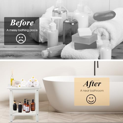 Apolimi Shower Chair, HDPE Shower Bench for Inside Shower to Sit On It, Shower Stool with Storage Shelf 2-Tier Spa Stool for Elderly,Water Resistant & Non-Slip Design Shower Seat Bench(White S Size) - Image 6
