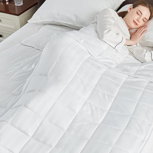 Weighted Blanket Queen Size (60"x80" 20lbs),Ultra Soft and Cozy Cooling Weighted Blanket Queen Size for Adult,Heavy Blanket with Machine Washable Soft Blanket, White by anfie