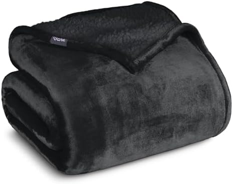 Bare Home Sherpa Fleece Blanket (Full/Queen, Black with Black Sherpa) by BareHome