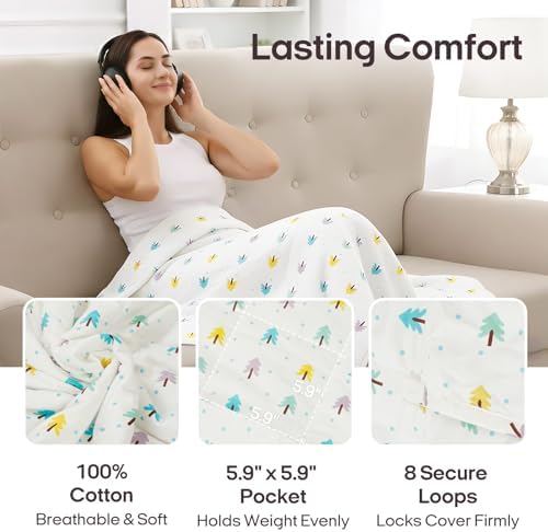 ZonLi Cotton Weighted Blanket (60"x80", 15lbs, Small Tree Print) - Image 6