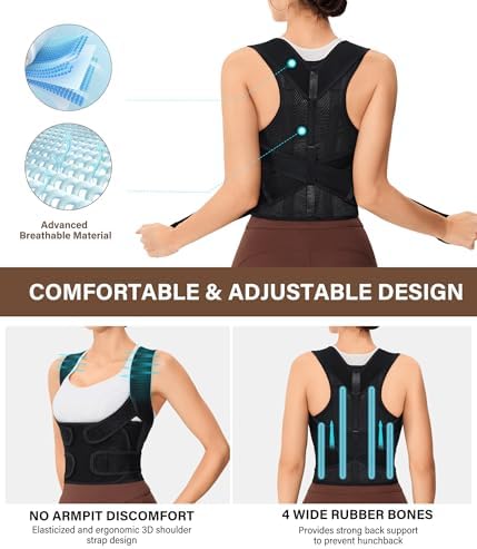 URSEXYLY Back Brace Posture Corrector for Women Breathable Posture Brace Back Adjustable Full Back Support,Upper and Lower Back Pain Relief(XX-Large,Black) - Image 4