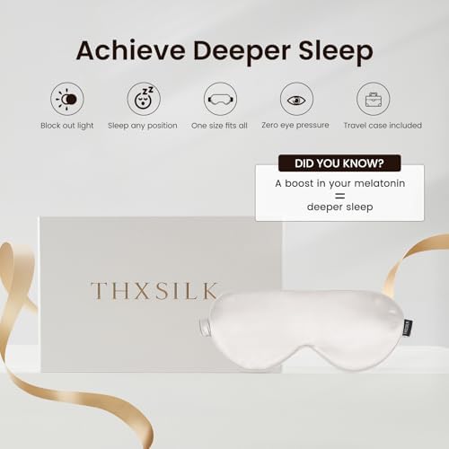 THXSILK Sleep Mask 100% 25 Momme Pure Mulberry Silk Super Smooth Cooling Sleep Eye Mask Blackout for Women/Man/Kids, Eye Cover with Wide Head Strap for Good Night Sleep, White - Image 3