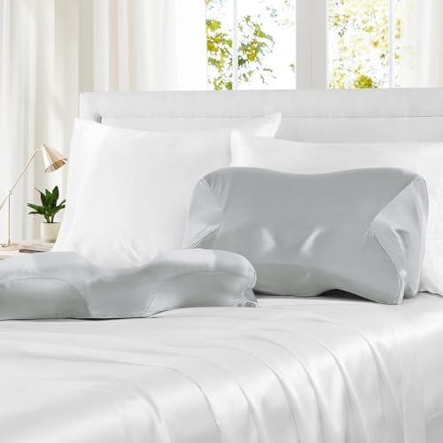 P Pothuiny Light Grey Satin Cervical Pillow Case Cover 2-Pack with Zipper - Image 2