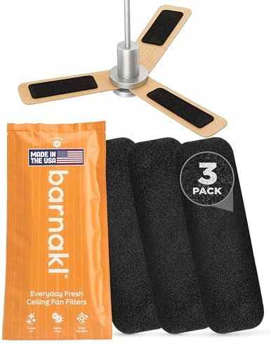 Barnakl Coconut Carbon Air Filter, Easily Sticks on Ceiling Fan Blade Top, 1/4" Thickness, 3 ct by CeilingFanFilters