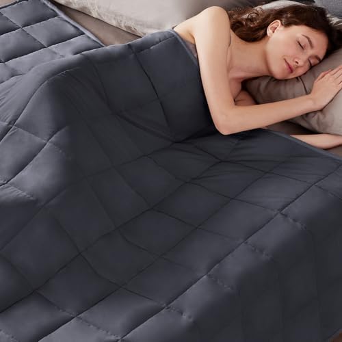 Weighted Blanket Twin Size (48"x72" 20lbs),Ultra Soft and Cozy Cooling Weighted Blanket Twin Size for Adult,Heavy Blanket with Machine Washable Soft Blanket, Dark Grey by anfie