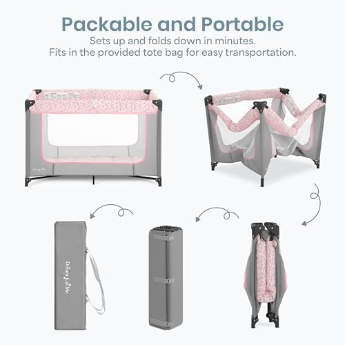 Dream On Me Zodiak Portable Playard, Compact for Travel, Carry Bag, Gray & Pink - Image 4