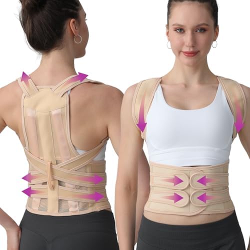 Posture Corrector for Women and Men, Adjustable Shoulder Straightener with Full Back Support, Relief for Lower & Upper Back Pain, Spine, Scoliosis Relief (Beige, Medium) by Unknown