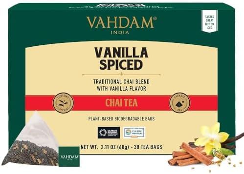VAHDAM Vanilla Chai Teabags (30 Count) Individually Wrapped Pyramid Teabags by Unknown