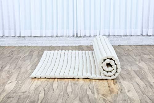 Leewadee - Foldable Floor Mattress - Japanese Roll Up Futon -Trifold Tatami Mat- Guest Floor Bed - Camping Mattress - Thai Massage Mat, Kapok Filled, 75 x 57 inches, Ecru - Image 6