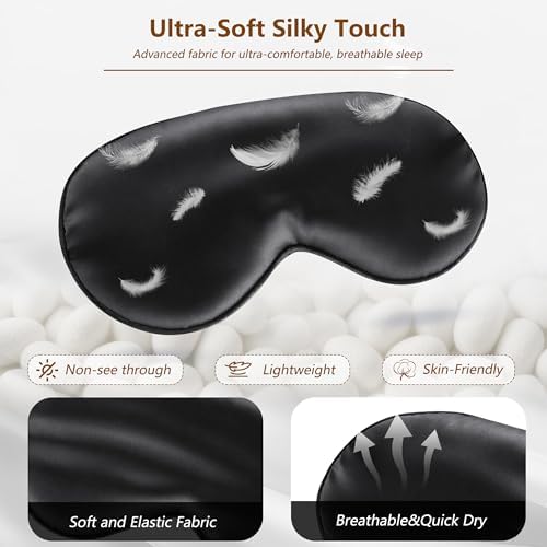 Sleep Mask Silk Eye Mask for Men Sleeping Mask, Adjustable Elastic Strap for Night Shading Sleep Mask, Soft and Comfortable for Both Men and Women(Black) - Image 4